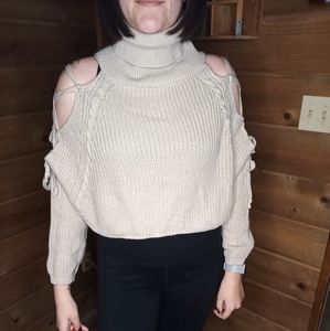 Turtle neck, cold shoulder, cropped sweater